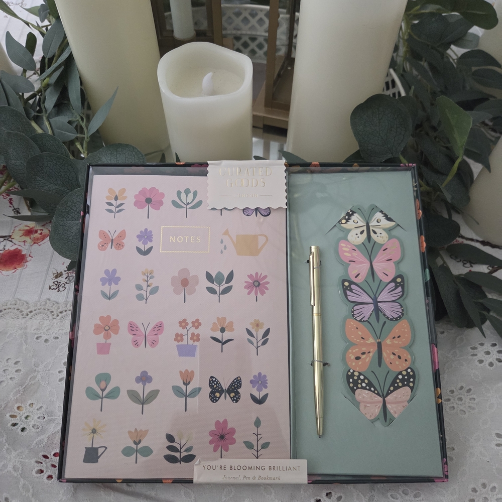 Floral and Butterfly Notebook Set with Gold Pen